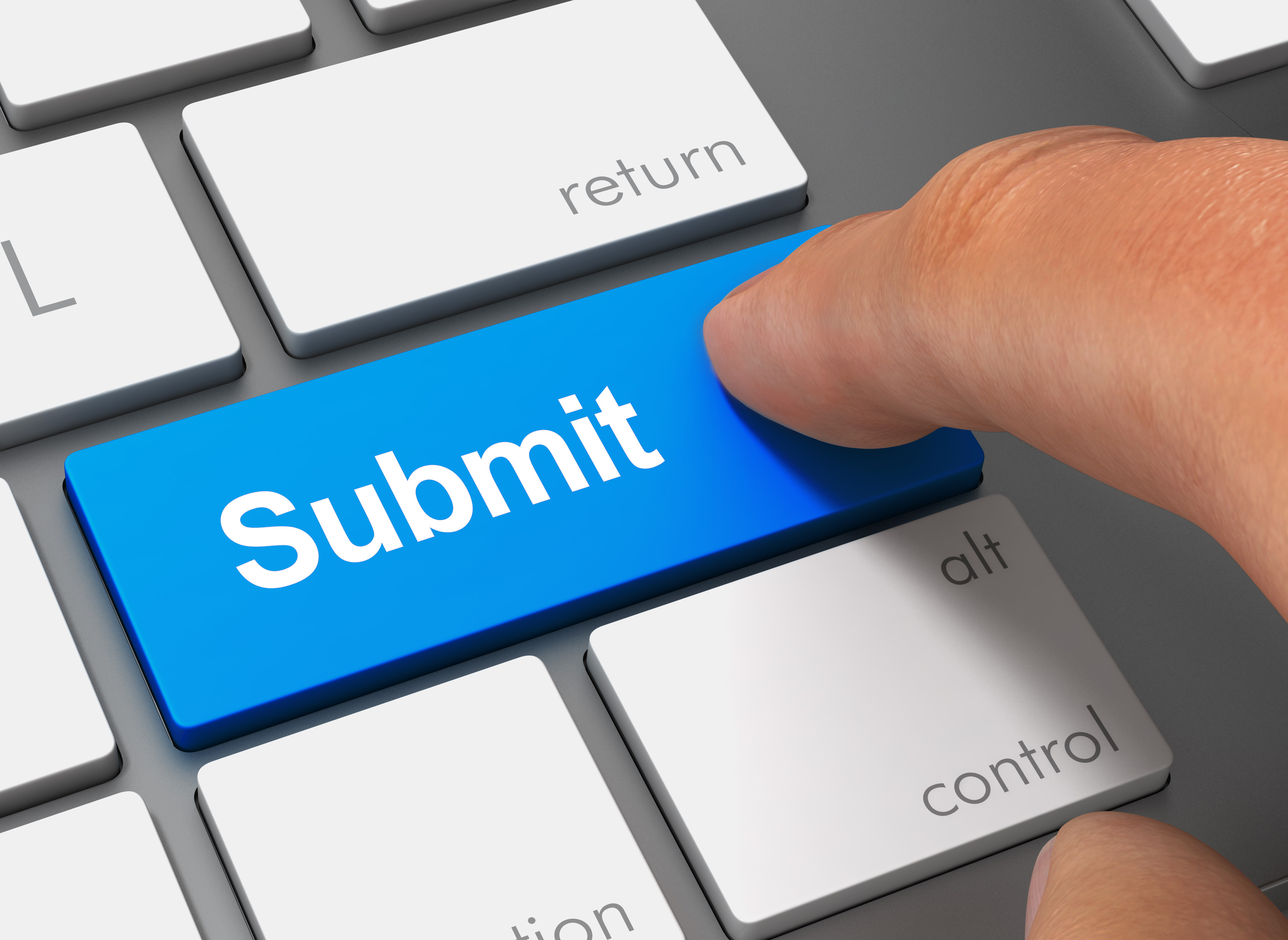 Finger hitting submit button